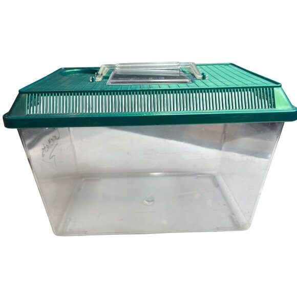 Lg Reptile & Insect Habitat Carrier W/ Lid & Handle - Green Ventilated Top C55 - Picture 1 of 8